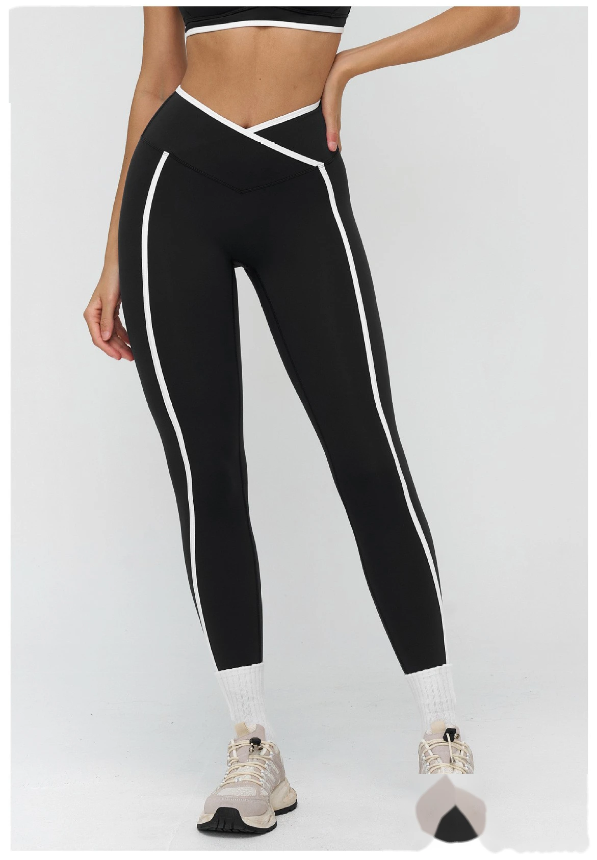 Custom Cross Waist Yoga Pants - Women's Buttery Soft Color Block Tight Running Fitness Leggings detail