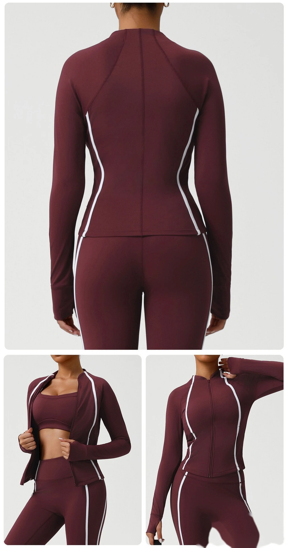 Custom autumn and winter sports yoga clothing jacket zipper cardigan jacket high elastic training fitness jacket detail