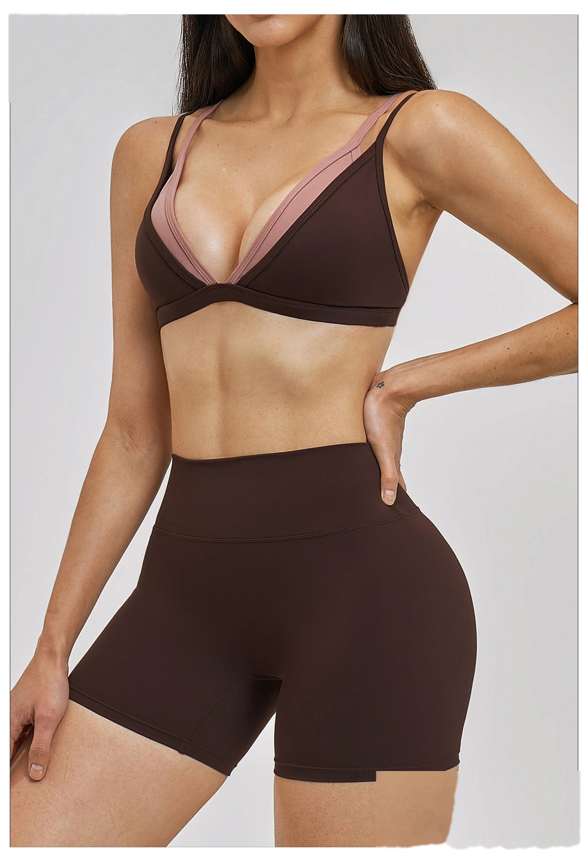 Women’s Fake Two-Piece Yoga Tank Top Set Crisscross Beauty Back Color Block Sports Shorts Active Wear detail