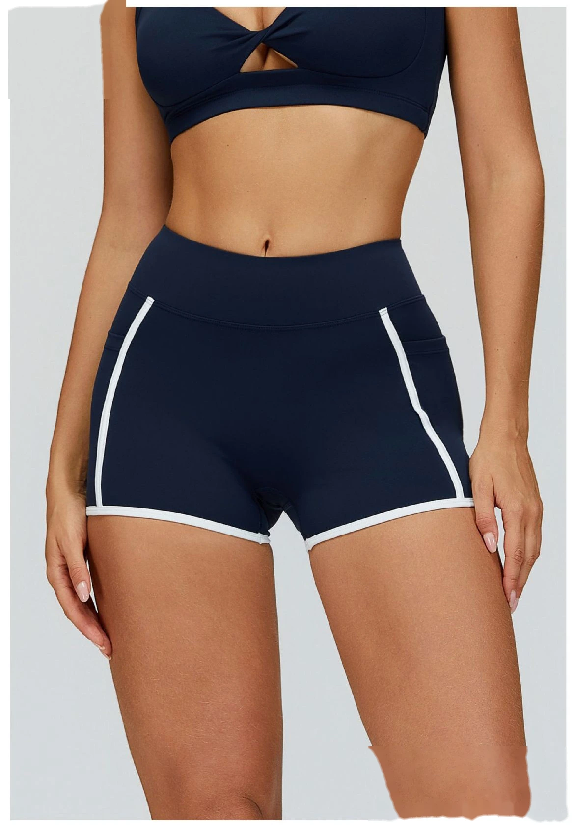 Custom Naked-Feel Yoga Shorts - Women’s High-Waisted Color Block Tight Butt-Lifting Running Shorts detail
