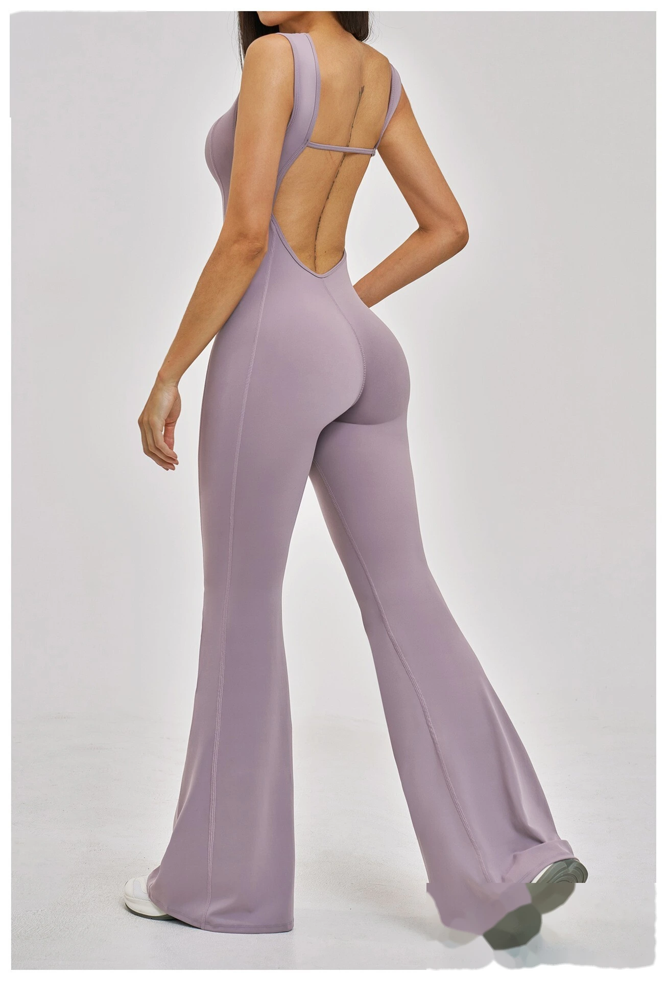 Custom Women’s Flared Leg Yoga One-Piece Outfit Beauty Back Slim Fit Fitness Gym Bodysuit Sport Jumpsuit detail