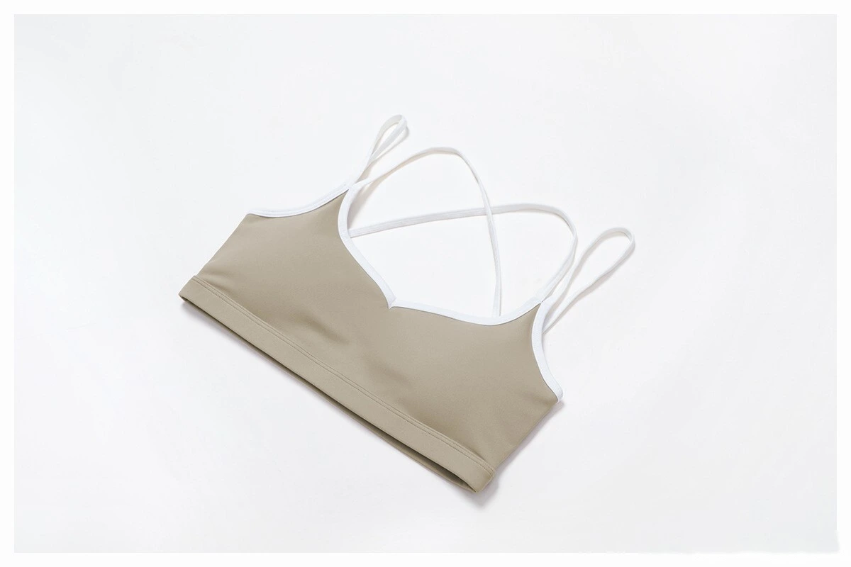 Custom contrast nude tight cross back sports vest running fitness yoga bra detail