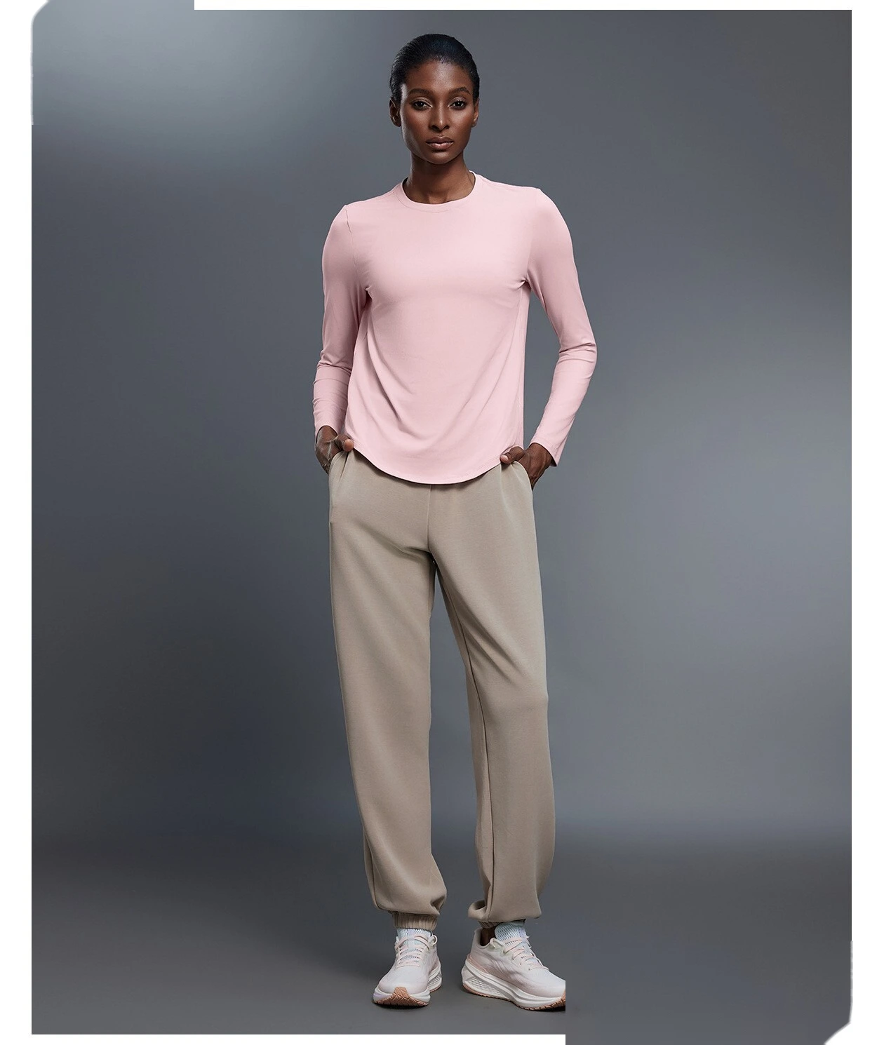 Customizable Women's Autumn Fitness T-Shirt | Crew Neck, Loose Slim, Long-Sleeve Yoga & Sport Style detail