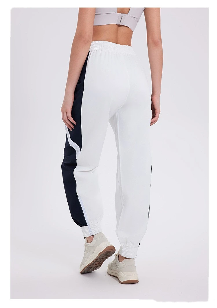 Custom-made windproof woven contrast sports pants women's zipper split toe casual pants detail