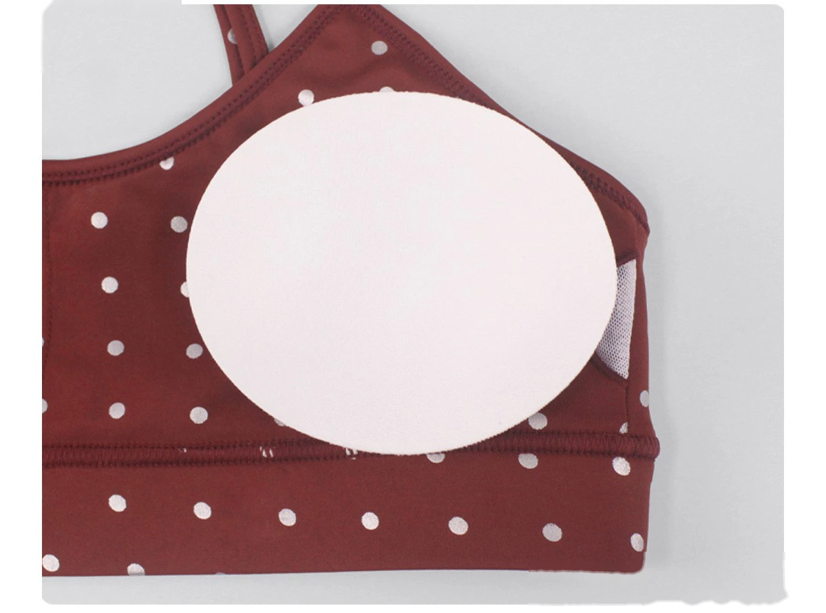 Women's US/EU Thin Strap Yoga Bra - Customizable Silver Hot-Stamped Polka Dot Shockproof High-Elastic Fitness Bra detail