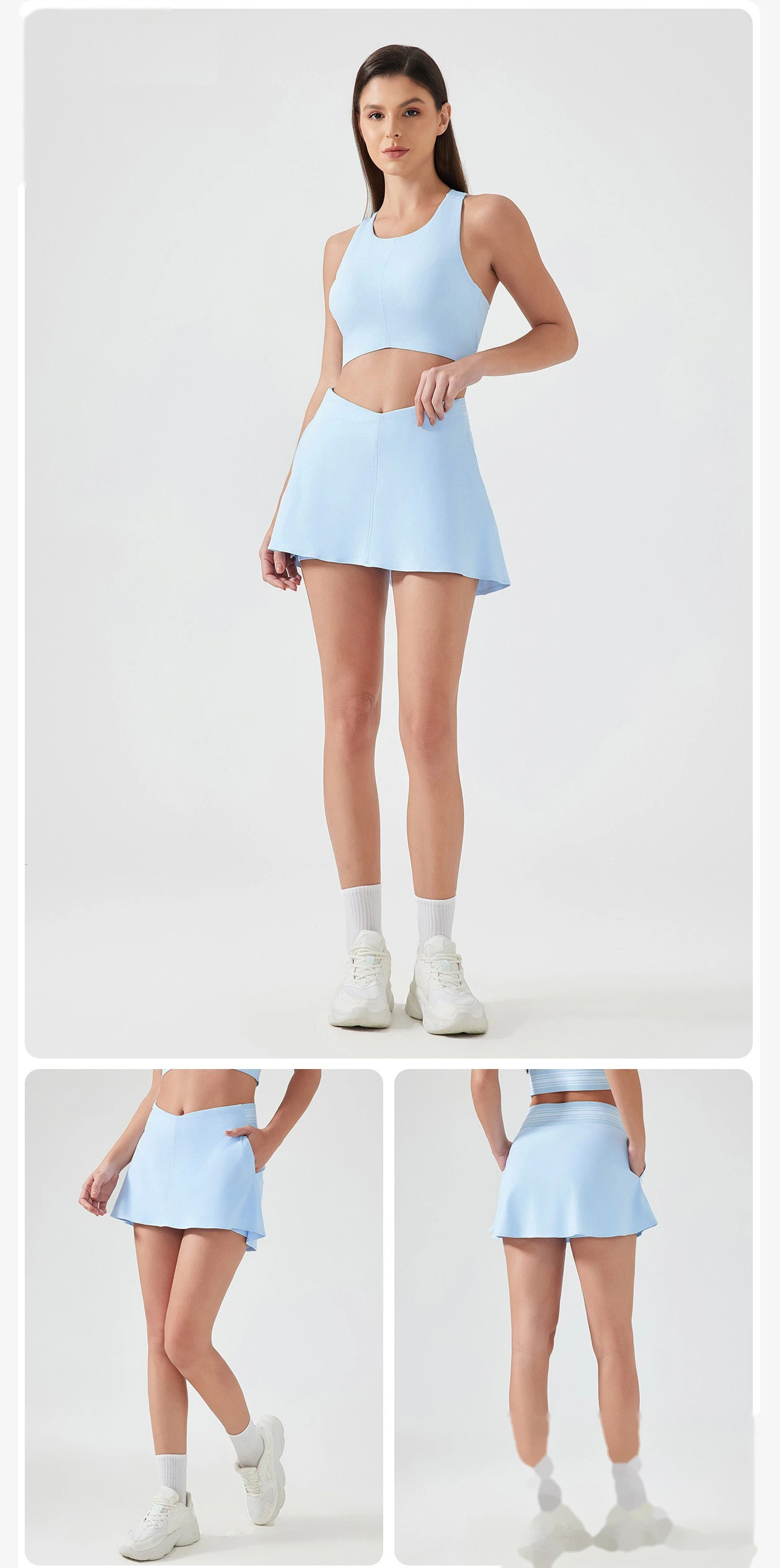 Fake two-piece fitness short skirt women's quick-drying breathable tennis skirt high waist yoga skirt detail