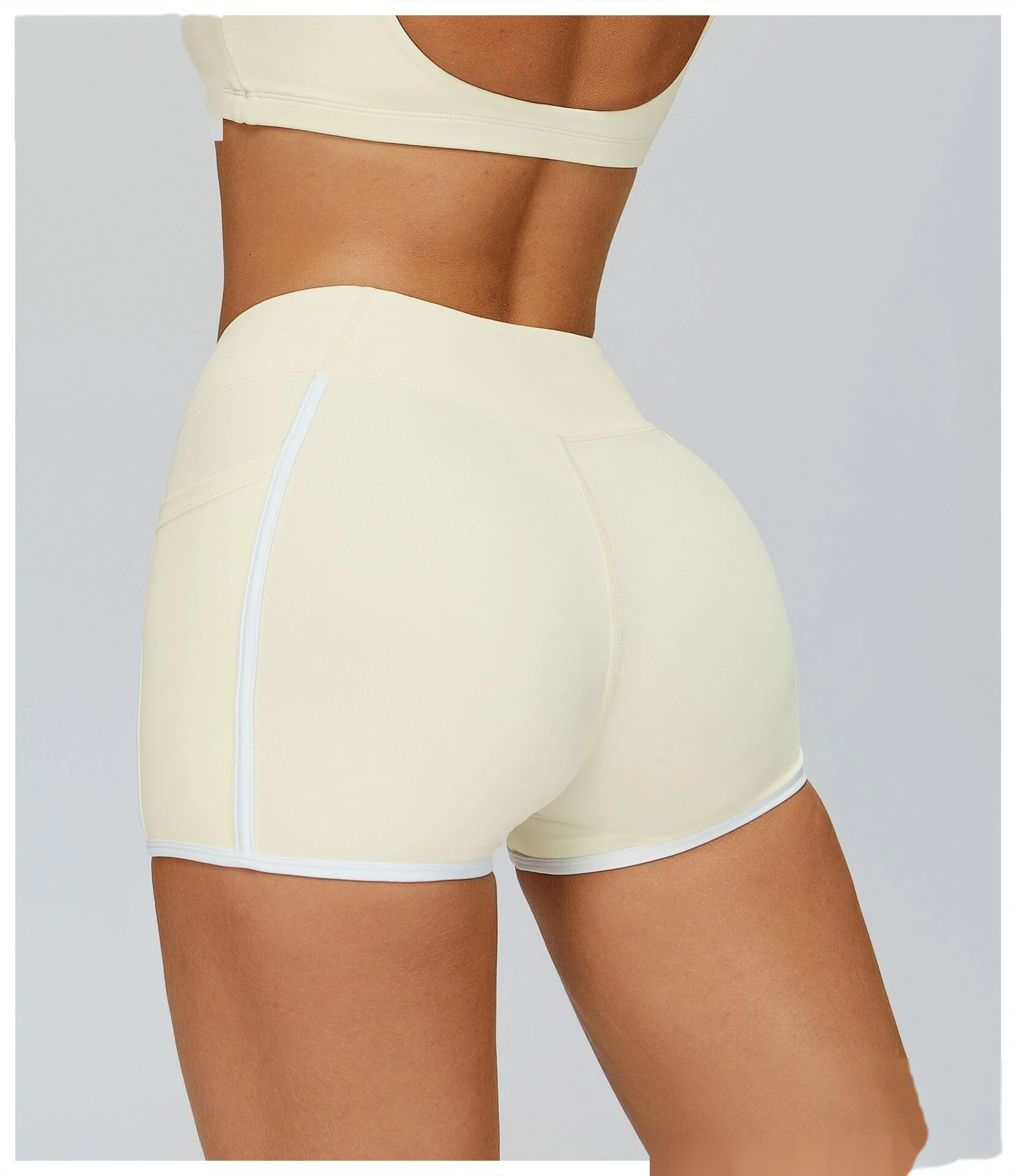 Custom Naked-Feel Yoga Shorts - Women’s High-Waisted Color Block Tight Butt-Lifting Running Shorts detail