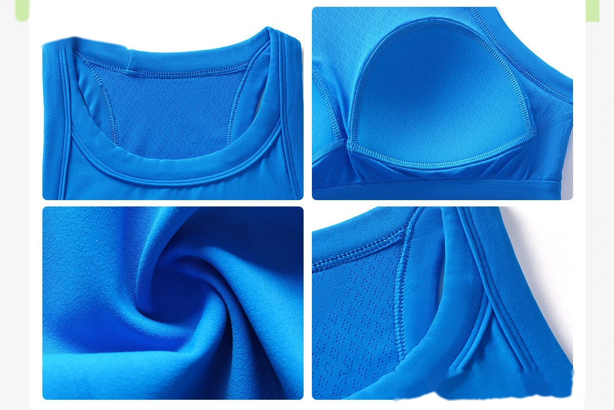 Short sleeveless sports vest female nude elastic fixed cup high round neck fitness yoga clothes top detail