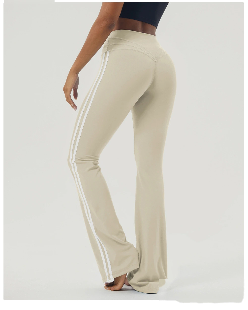 Custom contrast striped yoga bell bottoms hip indoor fitness dance pants sports casual bell bottoms. detail