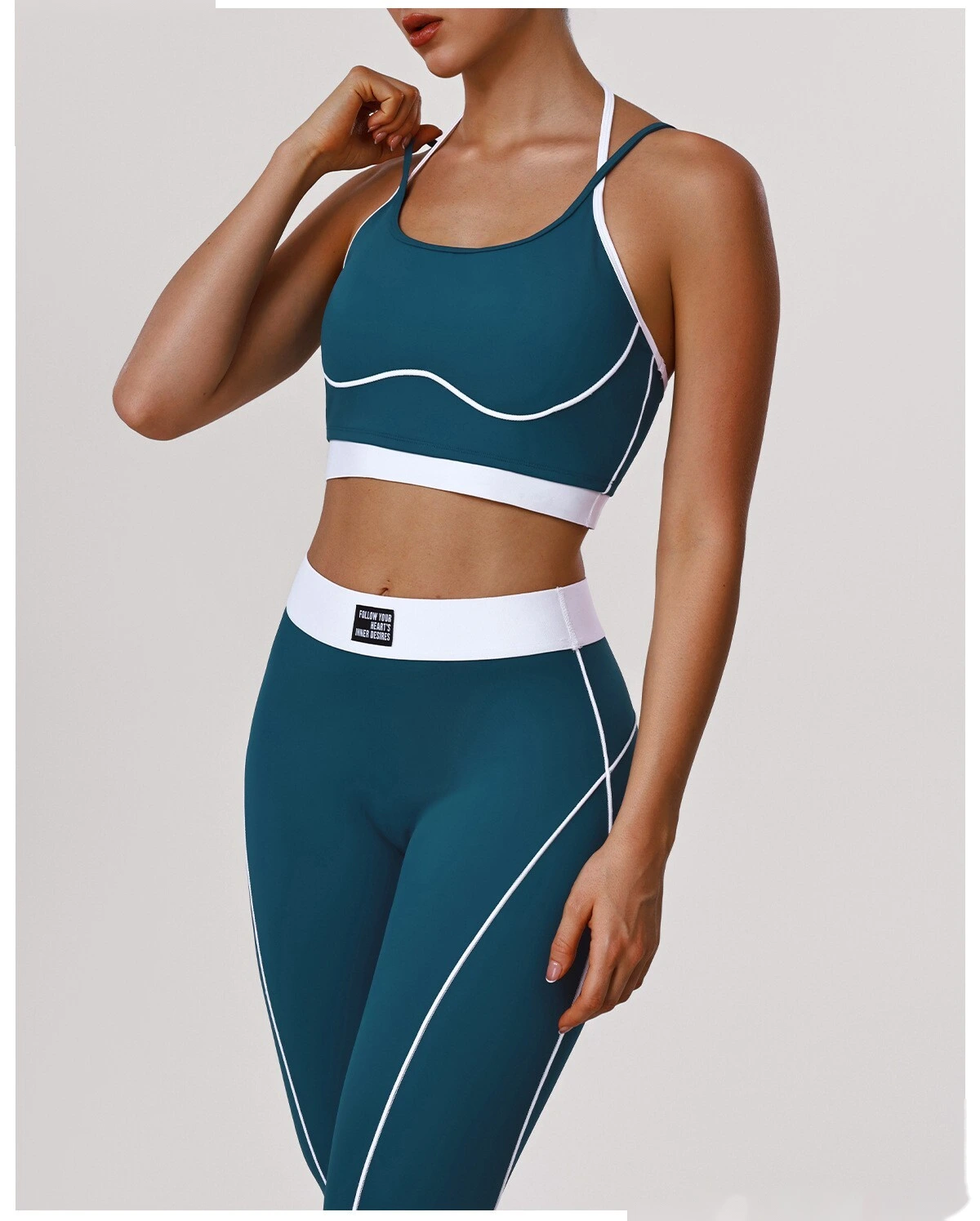 Bulk Custom Color Block Fitness Bra - Thin-Strap Shockproof Padded Yoga Tank for Gym Running Workouts detail