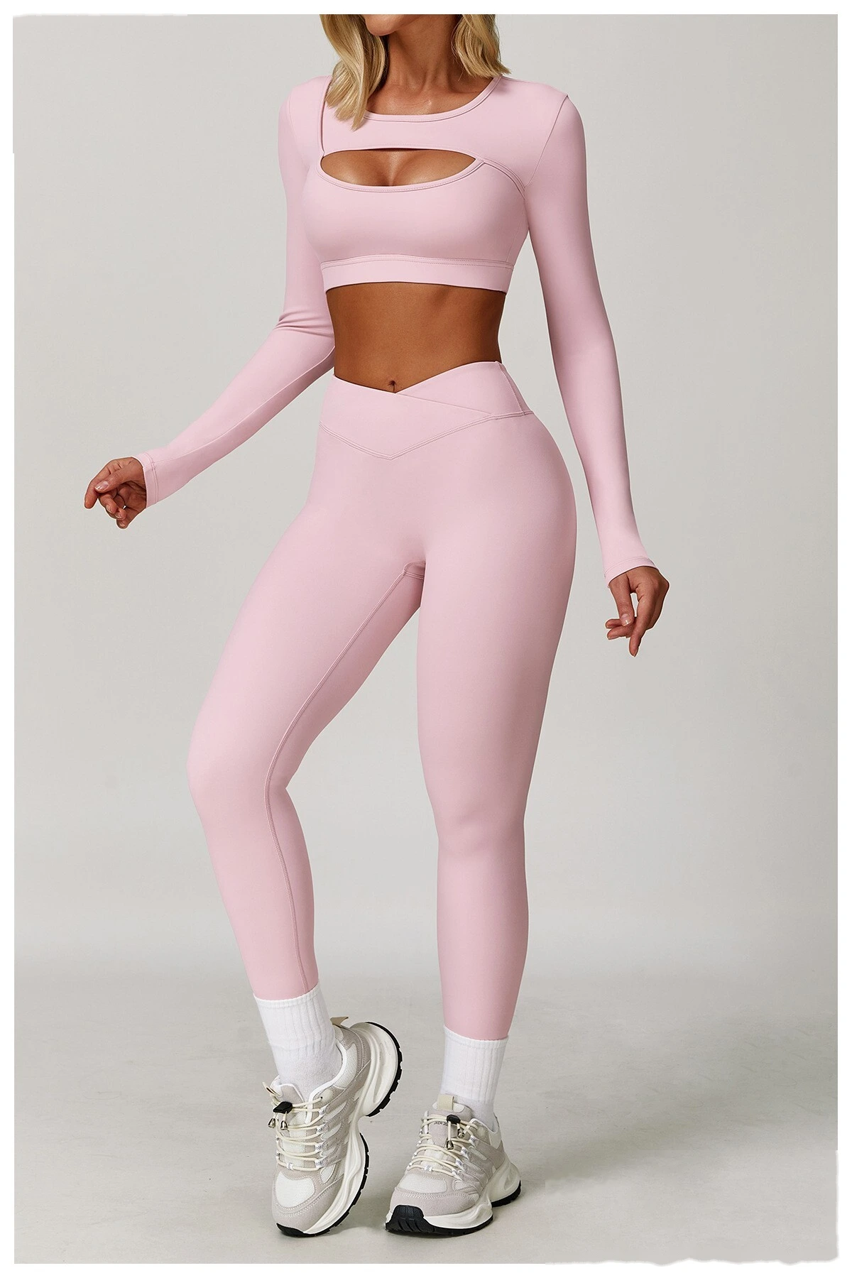 Customized tight-fitting yoga long sleeve earthquake-proof exercise hollow T-shirt running fitness yoga top detail