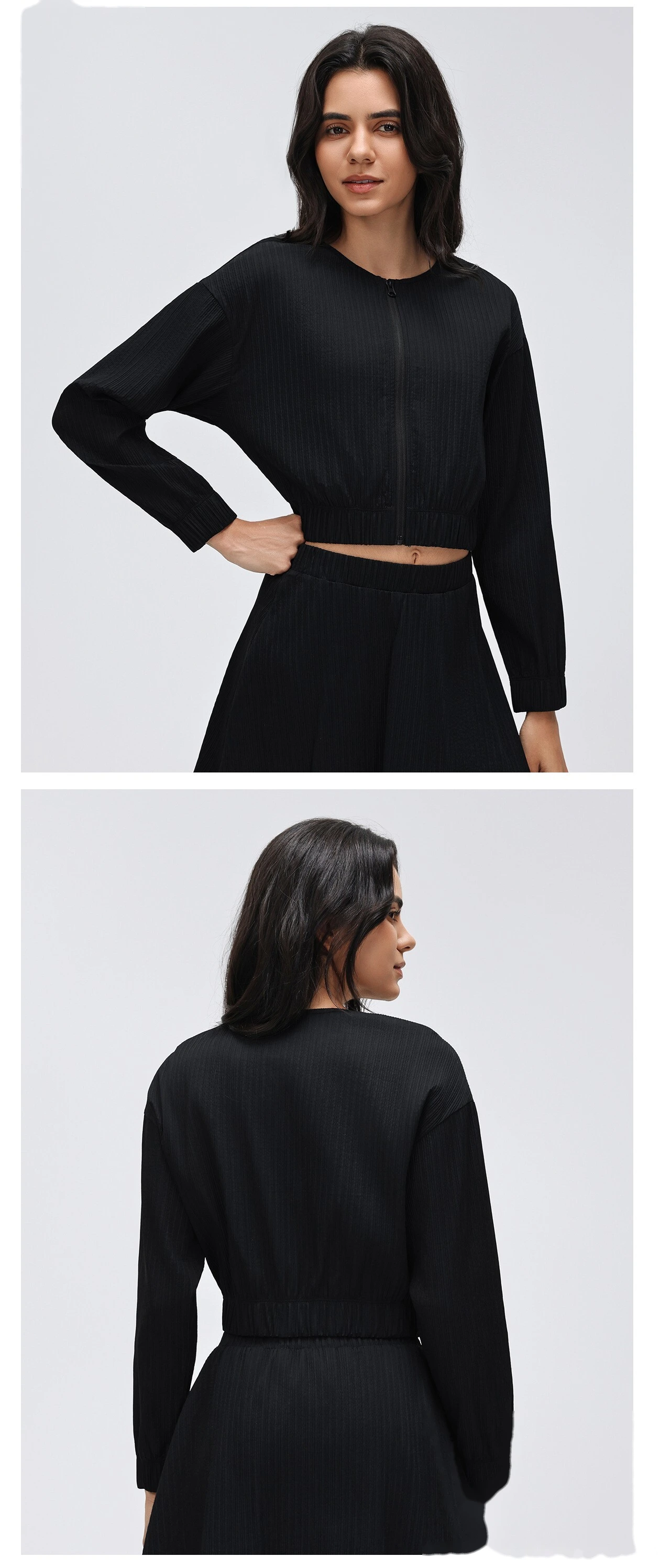 Custom Short Sports Cardigan Women Lightweight Zip Up Loose Slim Long Sleeve Versatile Top detail