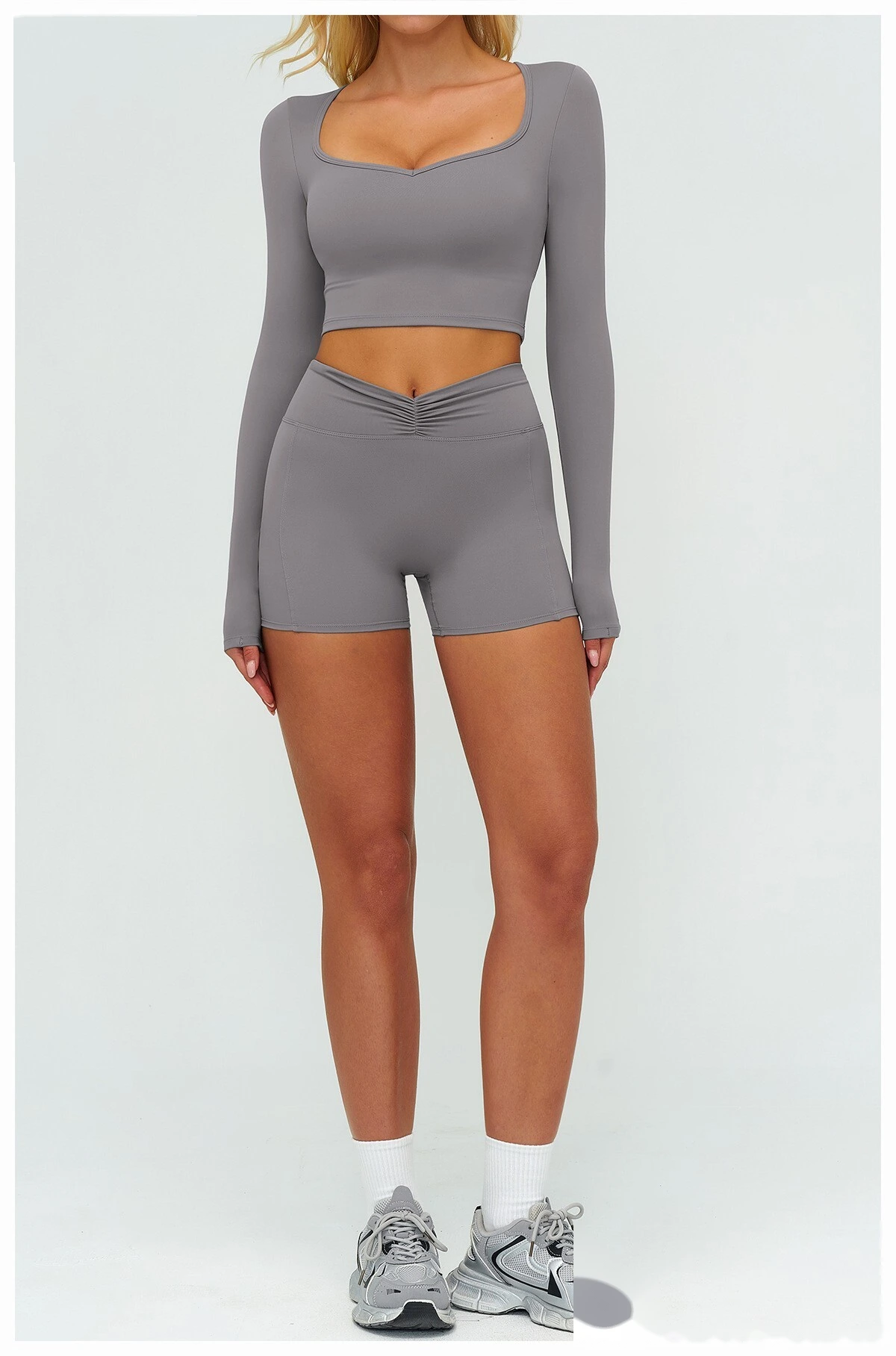 Women's High-Elastic Yoga Shirt - Customizable Slim-Fit Long Sleeve Workout Top for Running, Fitness & Casual Outings detail