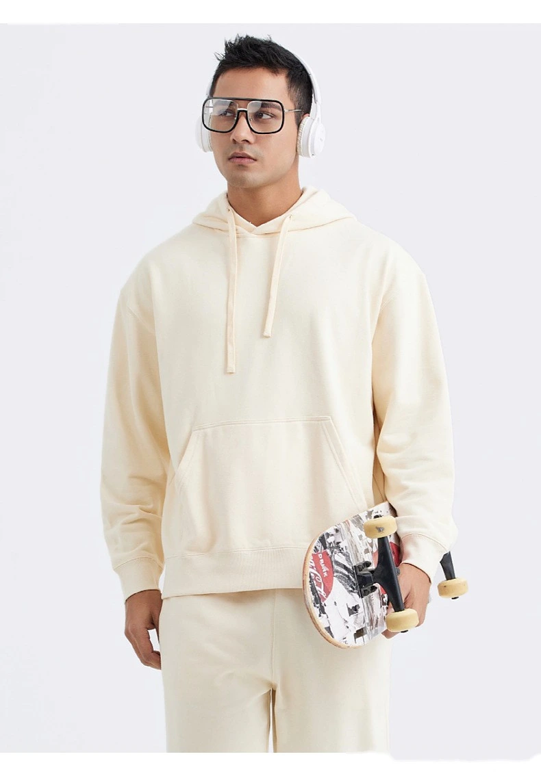 Customized plush napped pullover sweater for men and women loose solid color hoodie detail