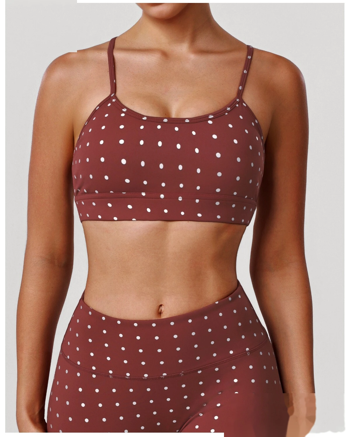 Women's US/EU Thin Strap Yoga Bra - Customizable Silver Hot-Stamped Polka Dot Shockproof High-Elastic Fitness Bra detail