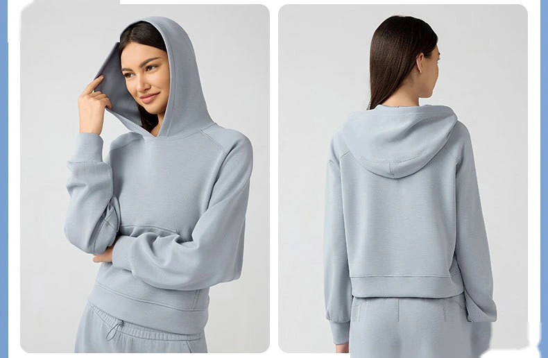 Customized ladies' casual Joker hooded sweater loose and slim fitness yoga clothes top detail