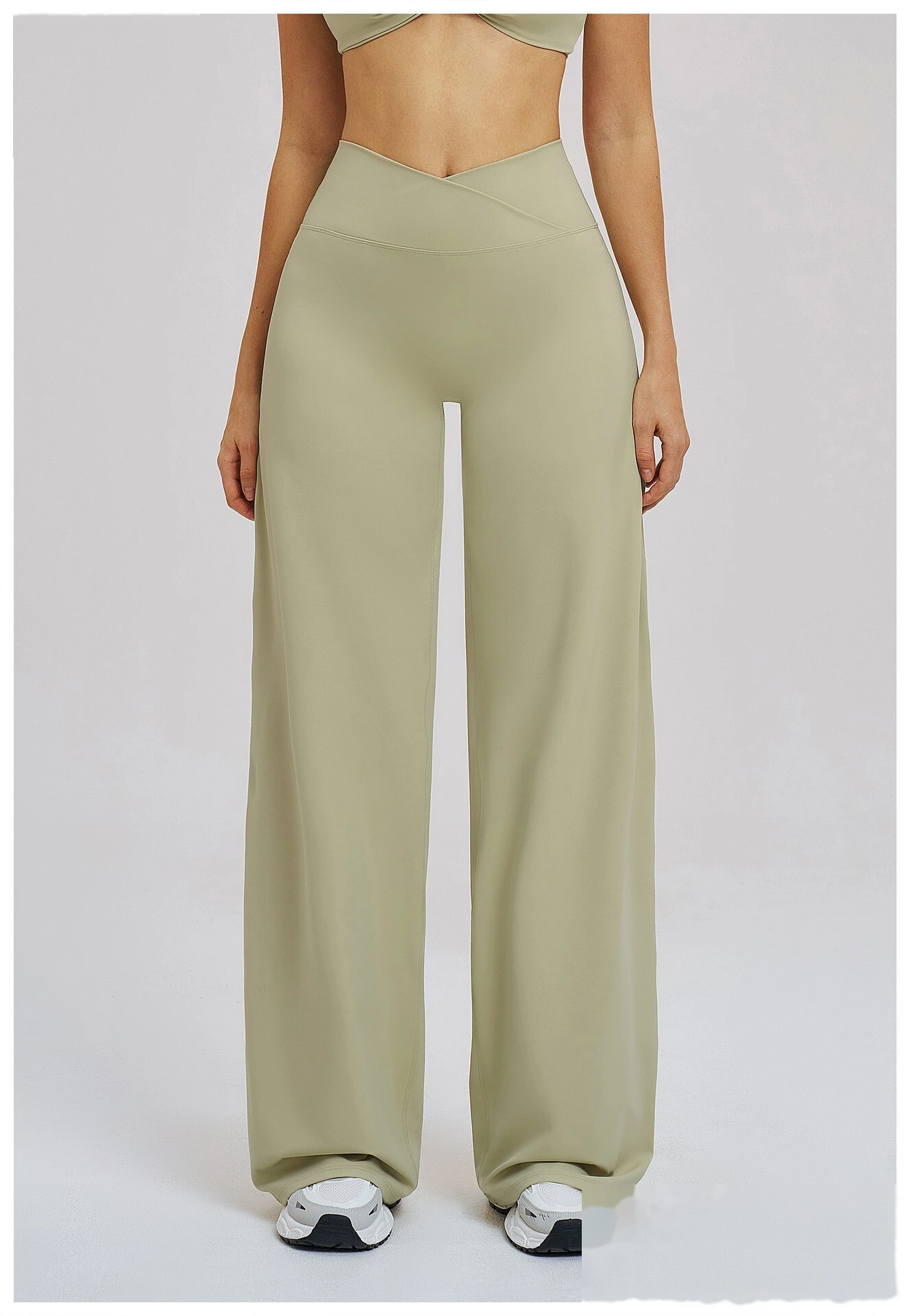 Bulk Custom Legging Lined Wide-Leg Pants - Women's Cross Waist Loose Straight Yoga Gym Activewear detail