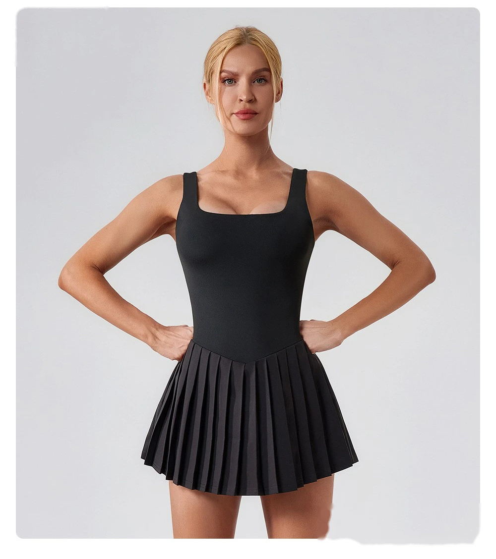 Fake two-piece tennis skirt bottoming anti-exposure fitness pocket pleated skirt sports dress detail