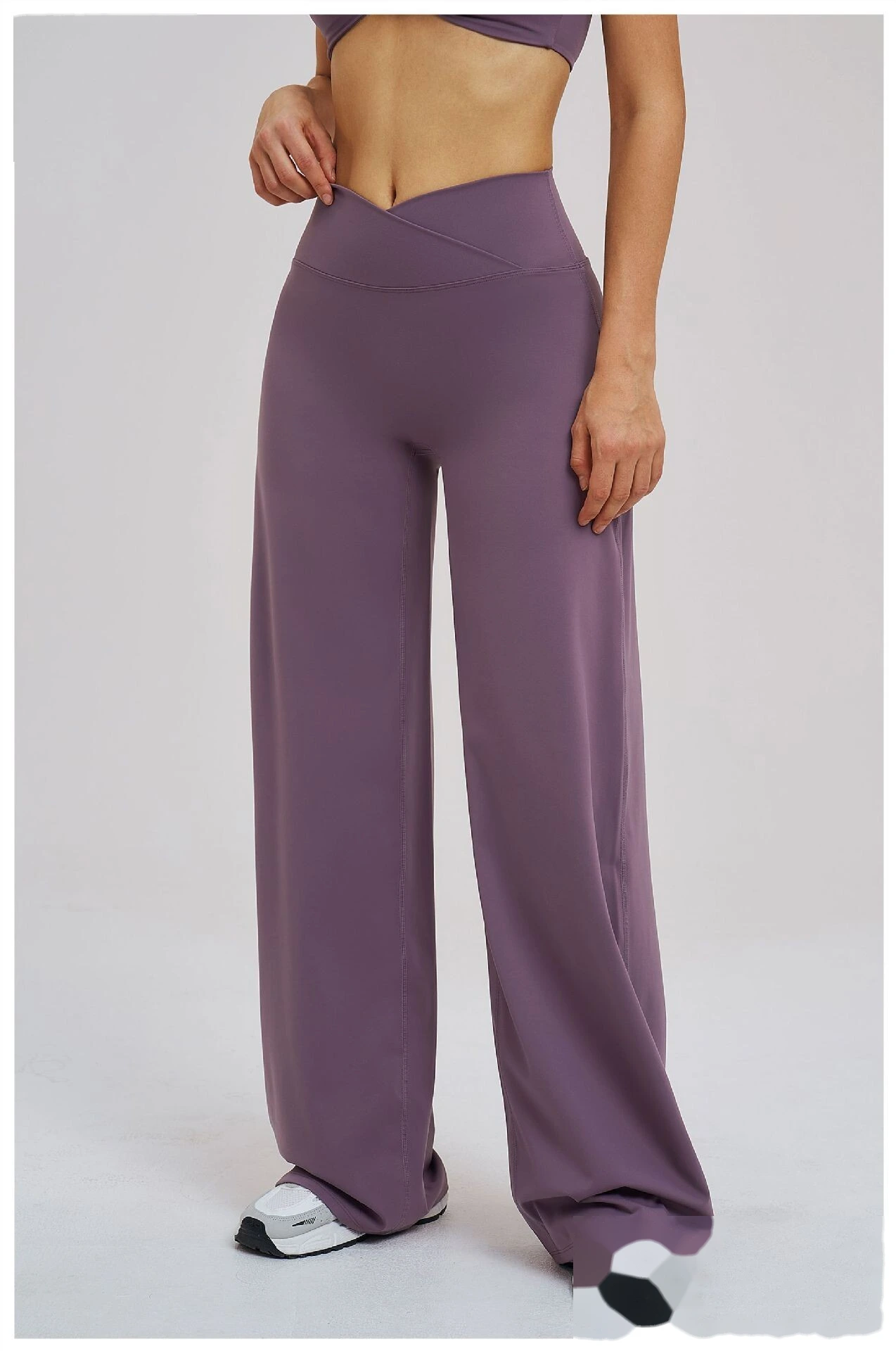 Bulk Custom Legging Lined Wide-Leg Pants - Women's Cross Waist Loose Straight Yoga Gym Activewear detail