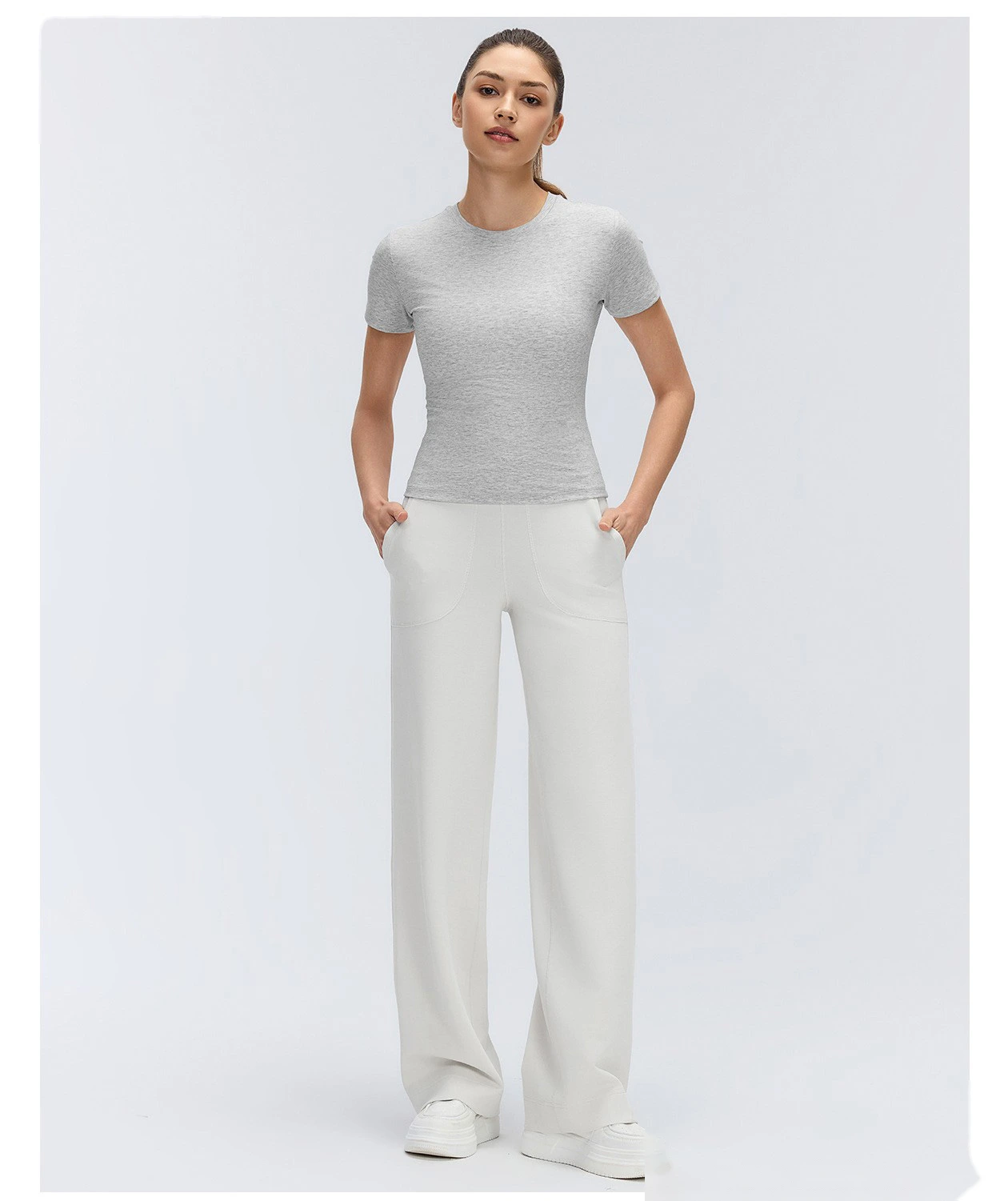 Custom Women's High Waist Draping Wide Leg Pants Loose Casual Trousers Soft Yoga Pants detail