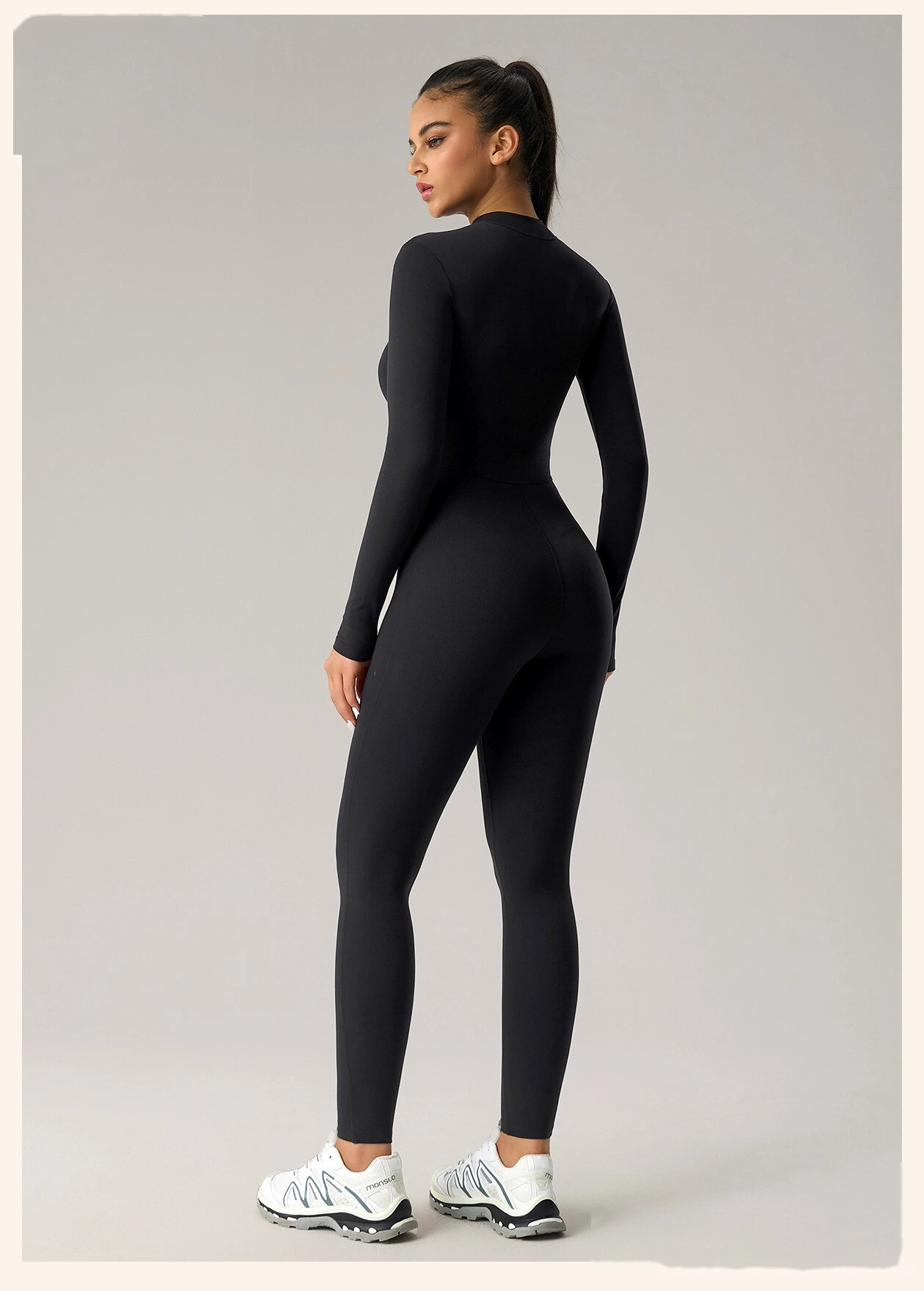Women’s High Stretch Long Sleeve Half Zip Fitness Jumpsuit Slim Fit Butt Lifting Yoga Workout Bodysuit detail