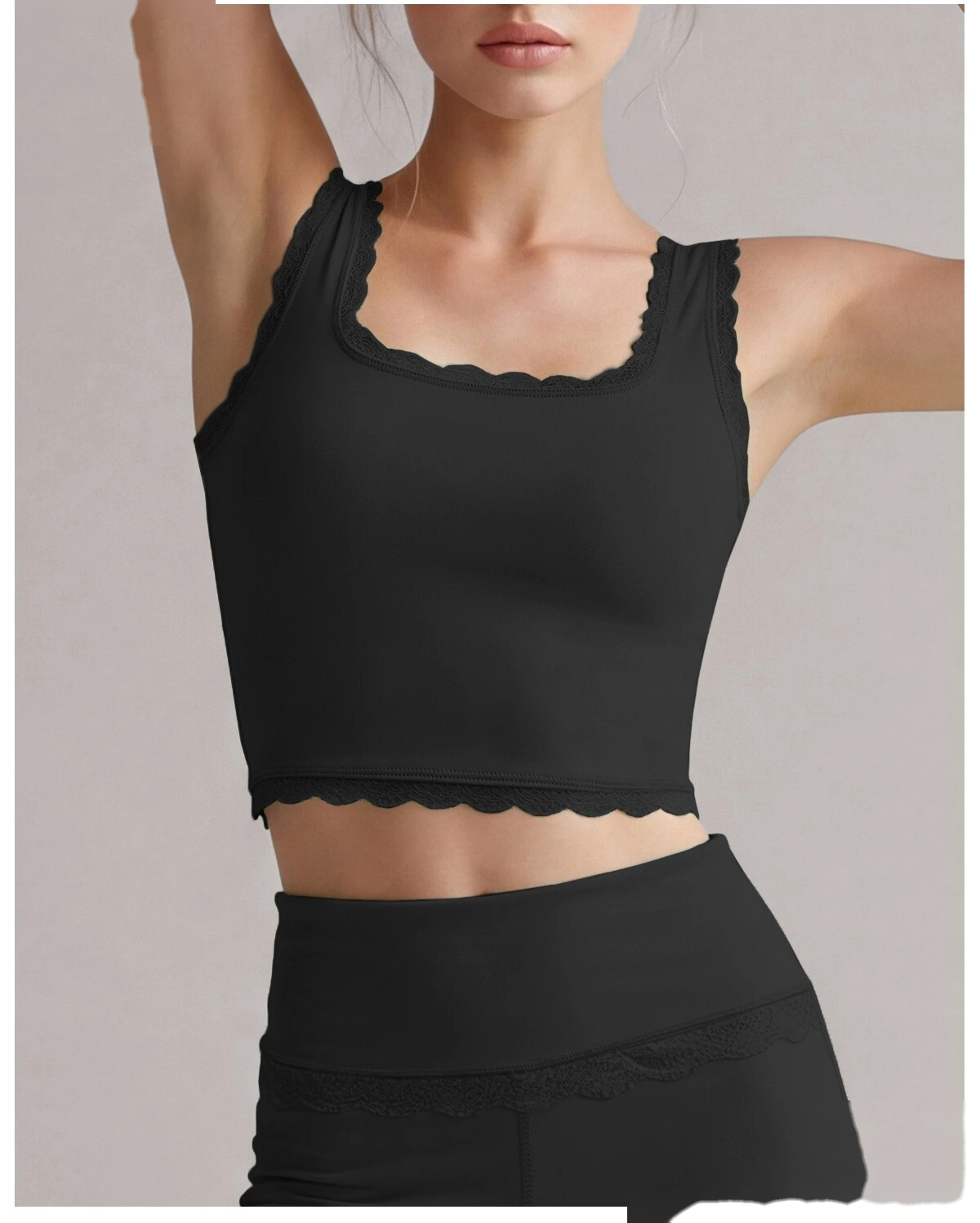 Women Summer Lace Trim Workout Top, Stretch Anti-Sagging Athletic Cami, Breathable Gym Vest for Daily Exercise detail