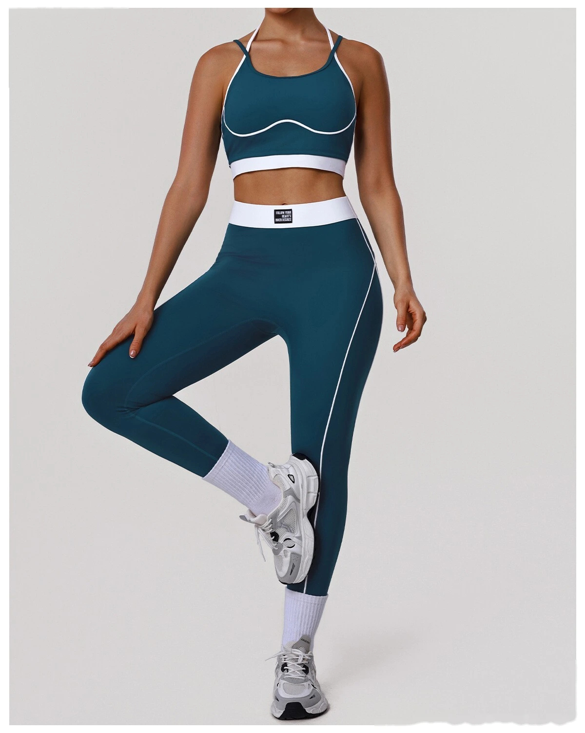 Custom Color Block Yoga Set - Women's High-Waisted Tummy Control T-Line Free Leggings & Sports Bra for Outdoor Running detail