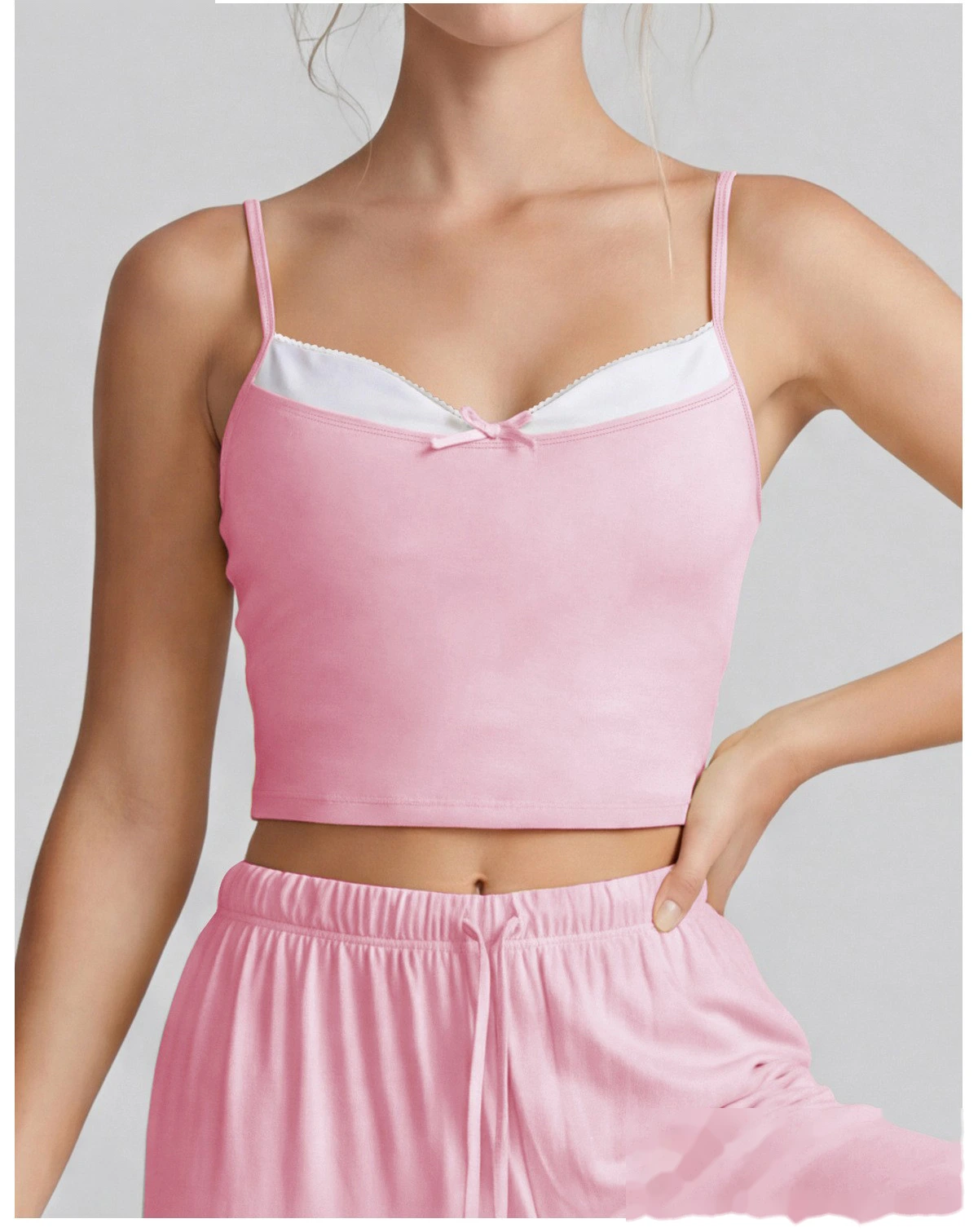 Color Block Fake Two-Piece Sports Tank, Thin Strap Beauty Back Yoga Cami with Padded Cups for Pilates Training detail