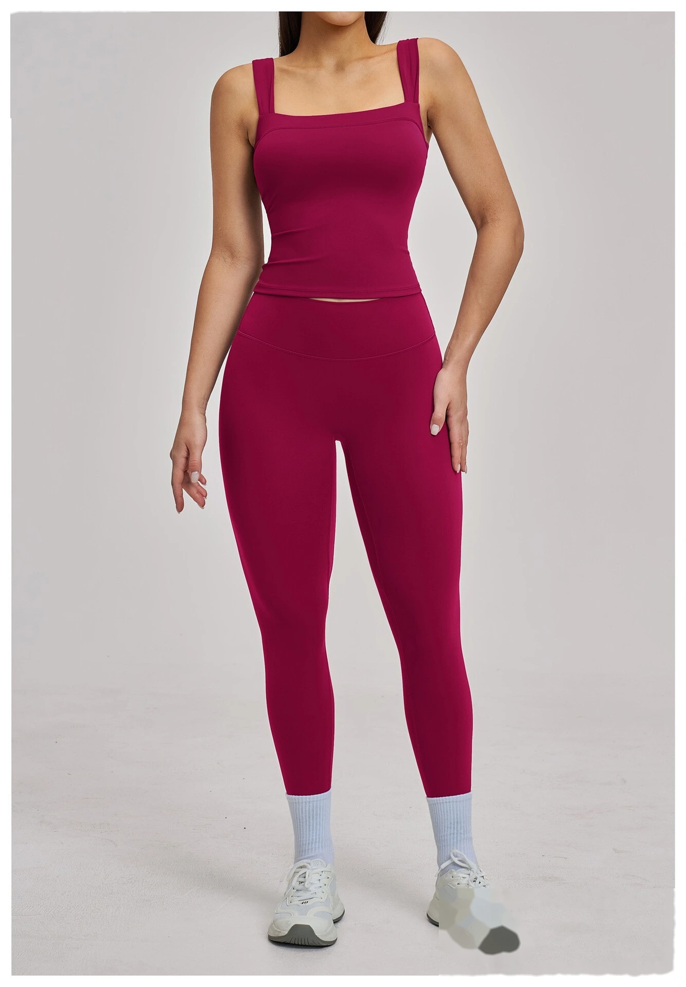 Women’s High Elastic Square Neck Yoga Outfit Beauty Back Sports Vest with Yoga Leggings Fitness Set detail