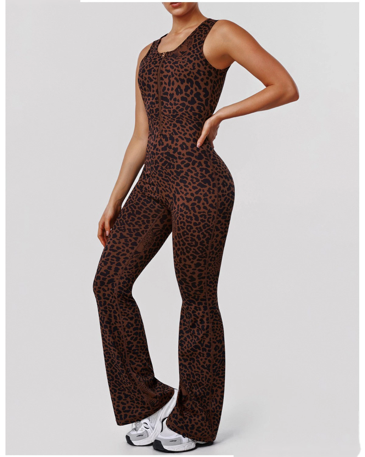 Custom Leopard Print Yoga Bodysuit - Women's Open Back Flared Butt-Lifting Sexy Casual Sports Jumpsuit detail
