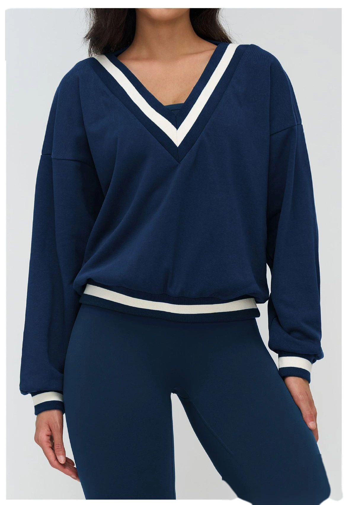 Bulk Custom V-Neck Casual Hoodie - Color Block Loose Fit Outdoor Sports Running Sweatshirt detail