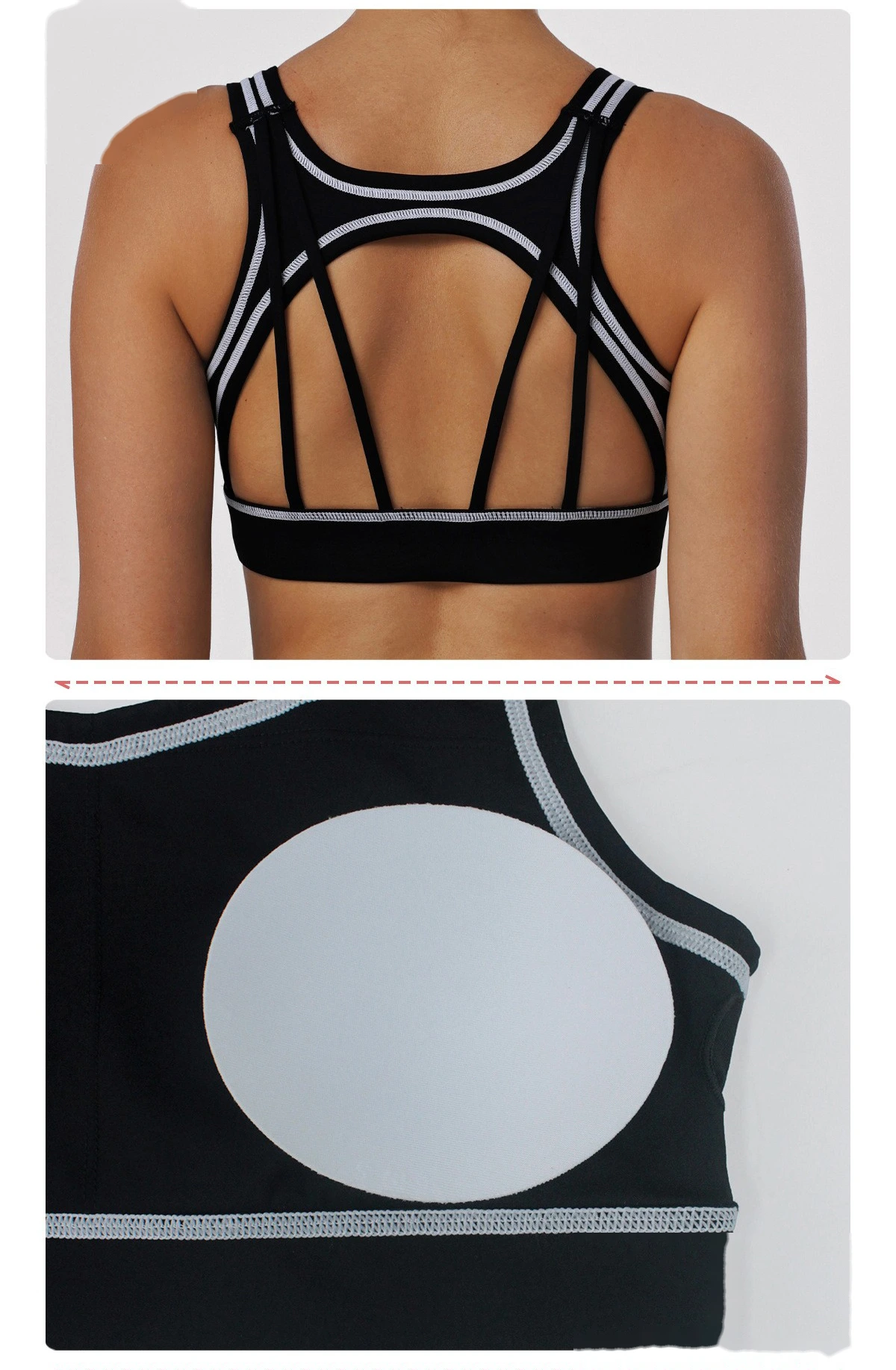 Custom Color Block Yoga Sports Bra - Shockproof Cutout Open Back Padded Workout Tank Top detail