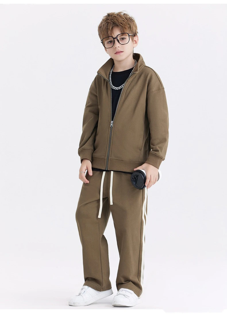 Customized spring and autumn cotton terry collar zipper cardigan jacket loose sports suit for boys and girls detail