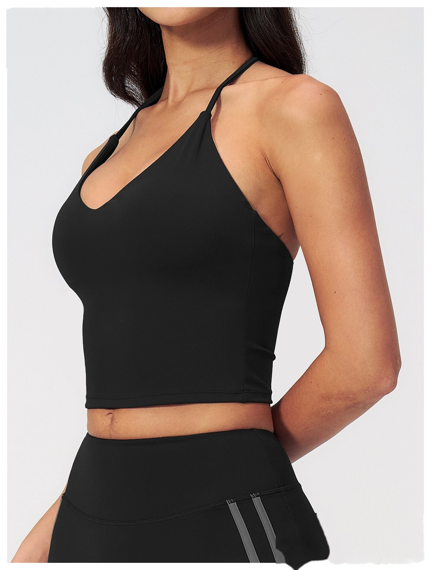 Custom Women Halter Sports Vest, V Neck Slim Yoga Top With Padded Bra Outer Wear Workout Tank Top detail