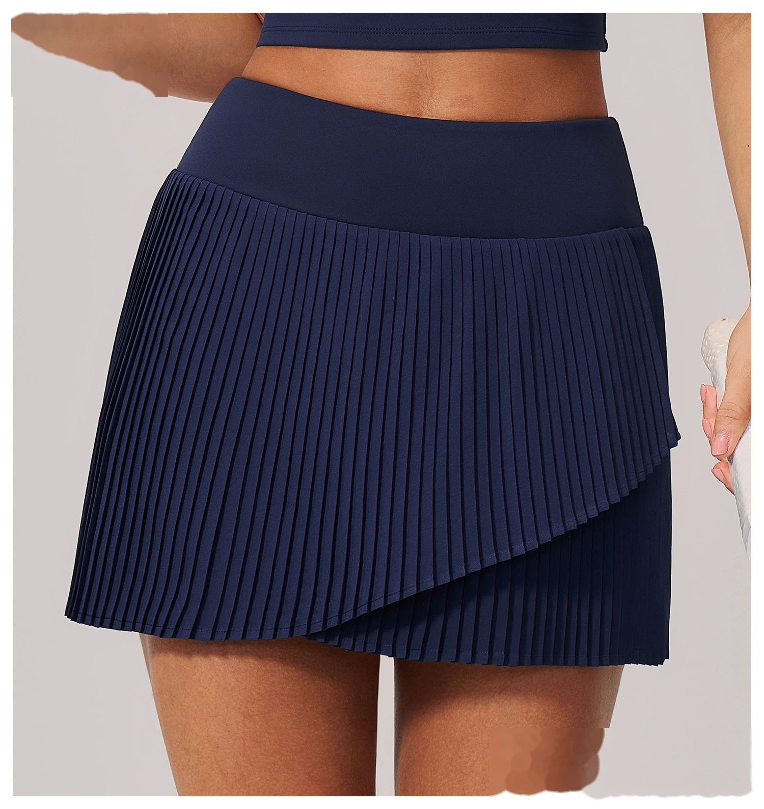 Women Summer Activewear Suit, Stretch Yoga Top + Anti-Exposure Pleated Tennis Skirt, Lightweight Fitness Outfit detail