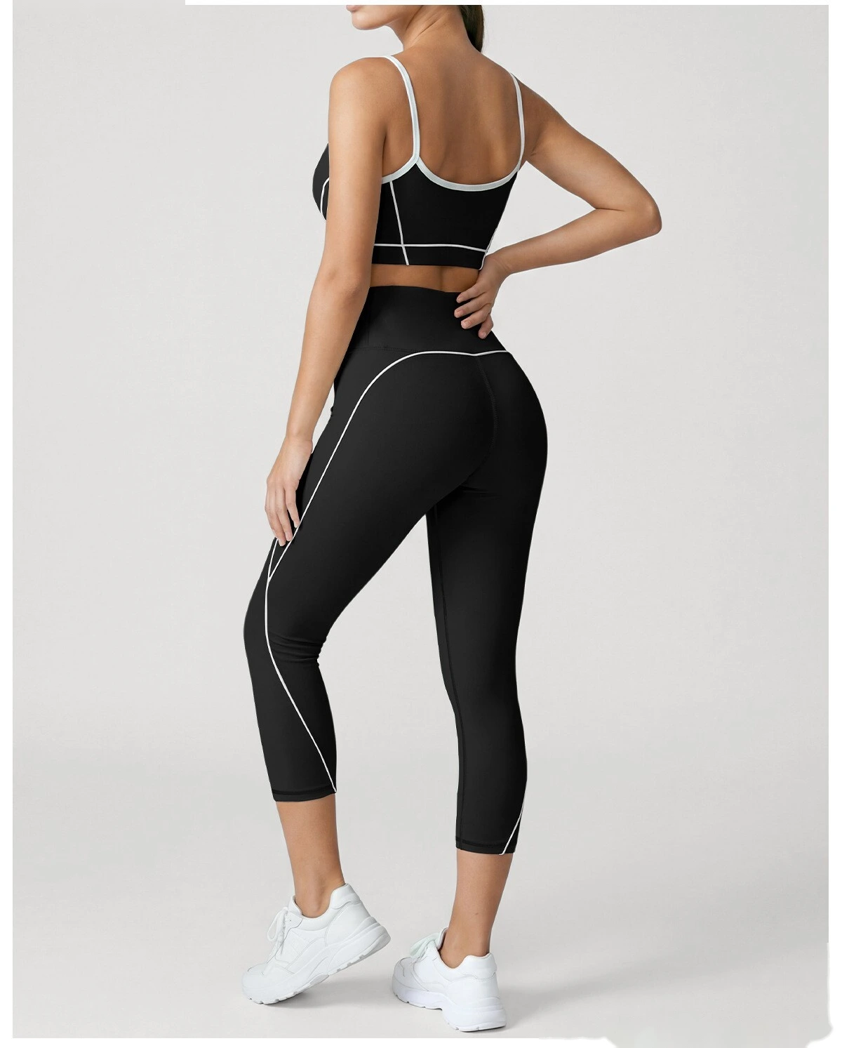 Women Workout Tracksuit, Sleeveless Athletic Vest + High Elastic Seven-Eighths Pants, Breathable Gym Clothing Set detail