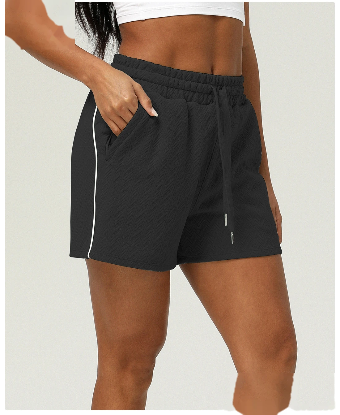 Customized sports casual shorts high waist yoga pants female drawstring outdoor running shorts detail