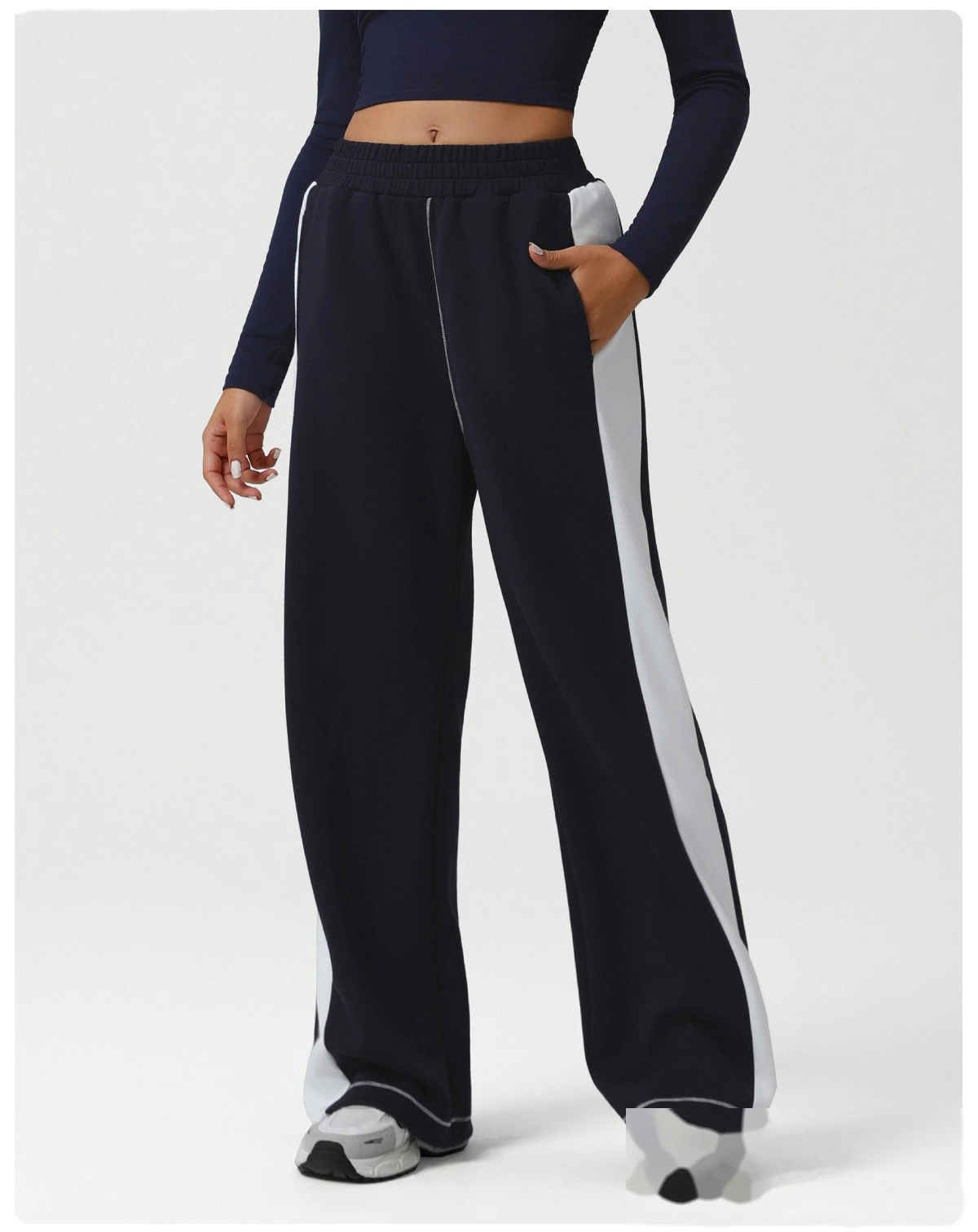 Customized European and American contrast yoga wide-leg pants loose sports casual pants fitness pants detail