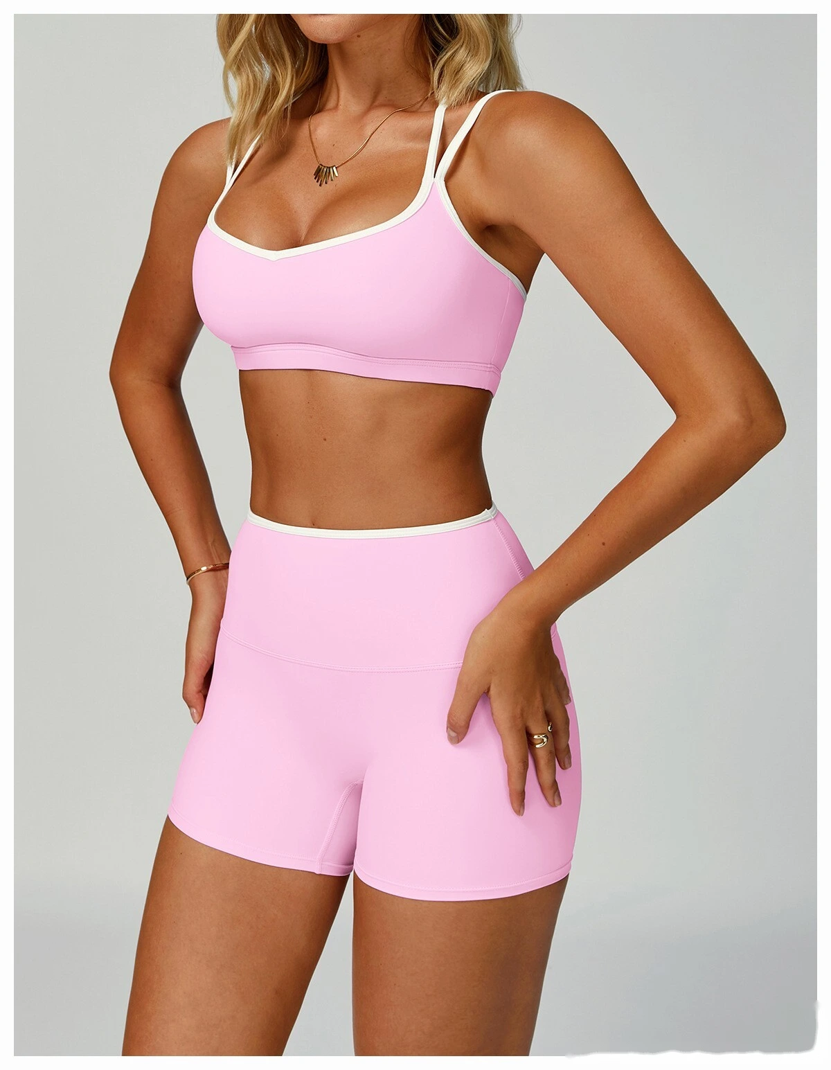 Custom contrast nude tight cross back sports vest running fitness yoga bra detail
