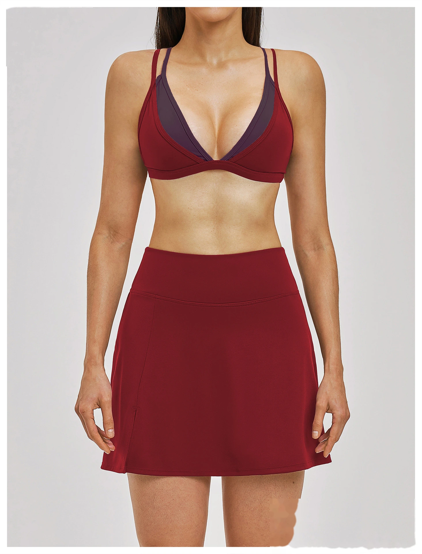 Women’s Fake Two-Piece Yoga Tank Top Set Crisscross Beauty Back Color Block Sports Shorts Active Wear detail