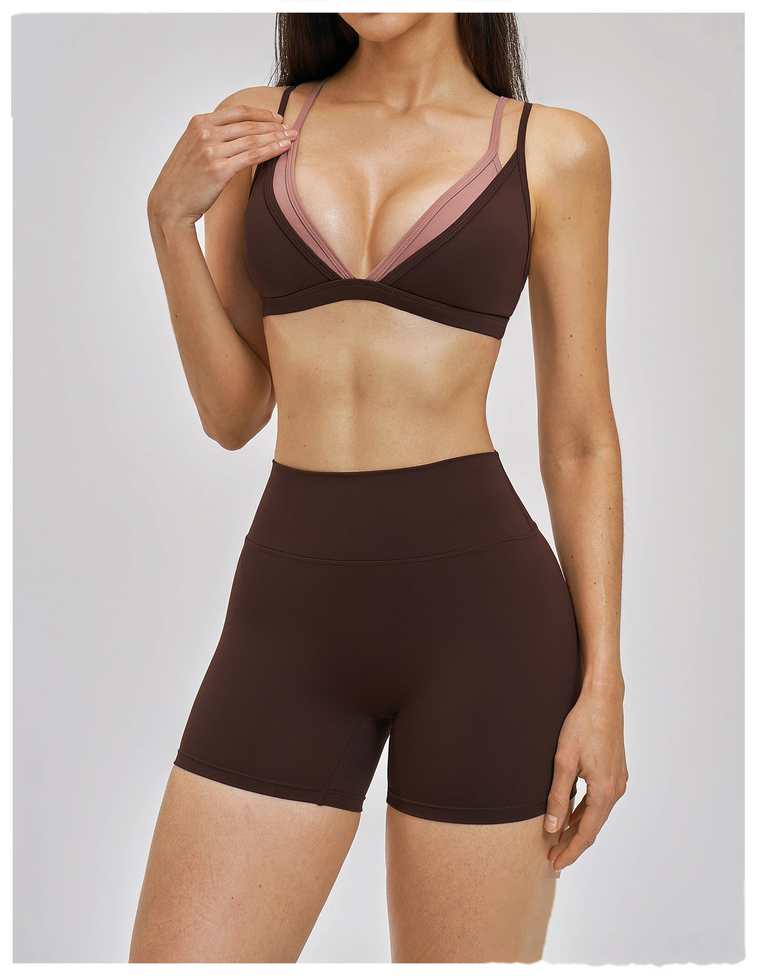 Women’s Fake Two-Piece Yoga Tank Top Set Crisscross Beauty Back Color Block Sports Shorts Active Wear detail