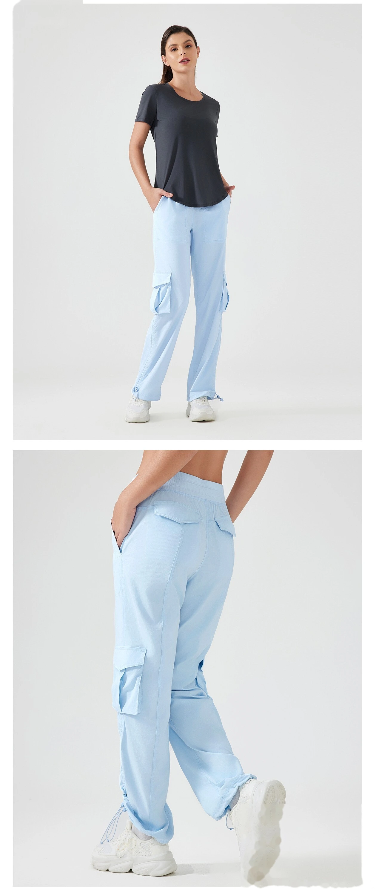 Customized outdoor running pants lightweight fitness pants multi-pocket wide-leg tooling casual pants detail