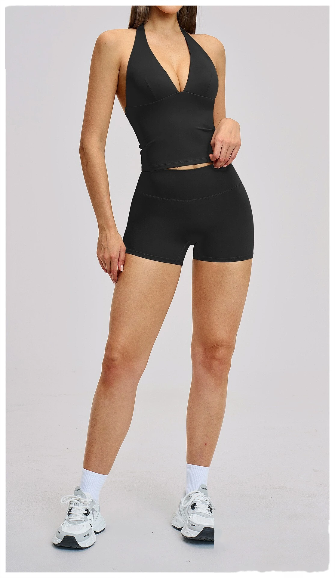 Women’s Custom Yoga Tank Top with Built-in Bra Pad Halter Backless High Stretch Yoga Set detail