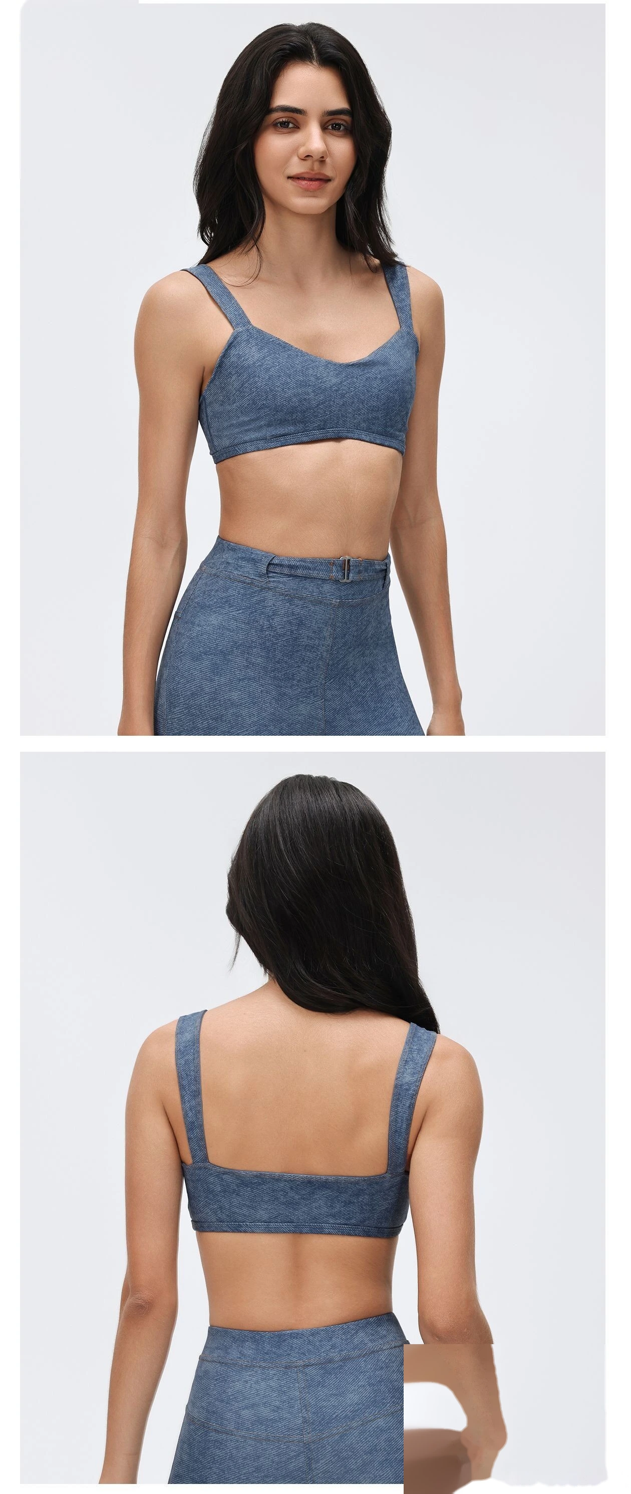 Bulk Custom Strappy Denim Yoga Bra - High-Stretch Shockproof Fitness Sports Bra for Women detail