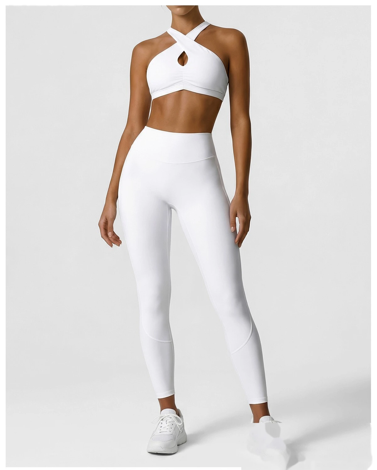 Women's Custom Halter Backless Sports Bra & High Waist Yoga Leggings Set Fitness Workout Tracksuit detail