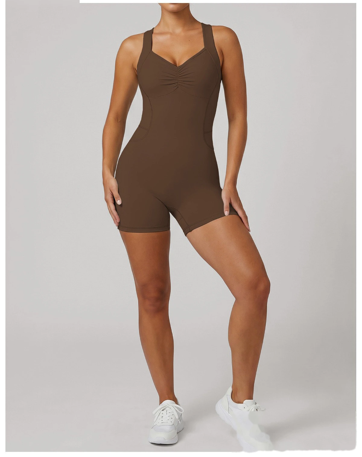 Custom European American Cross Back Shaping Jumpsuit, Sleeveless Waist & Hip Lifting Summer Yoga Bodysuit detail