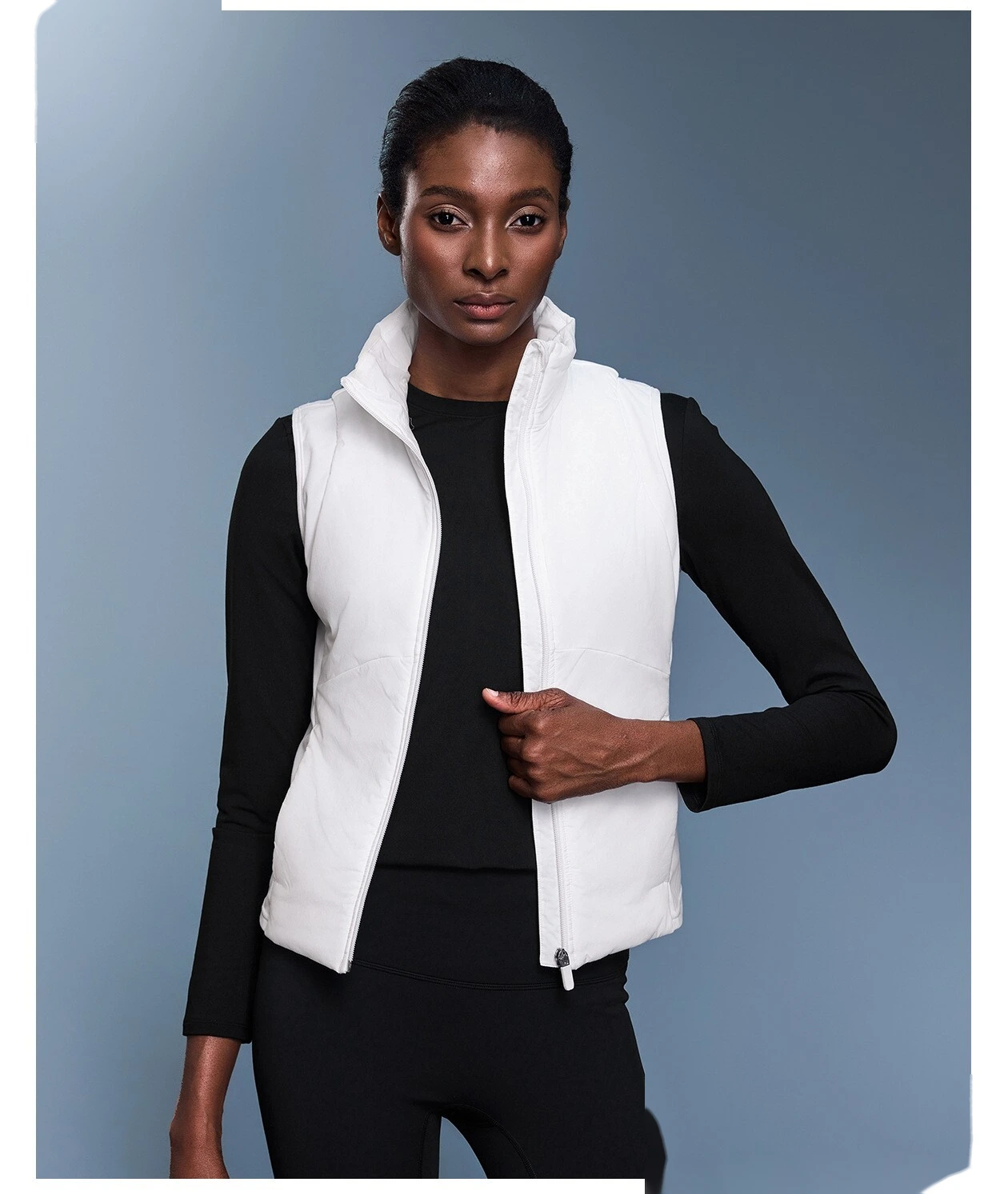 Custom autumn and winter stand collar windproof vest women's short lightweight cashmere warm cotton vest. detail