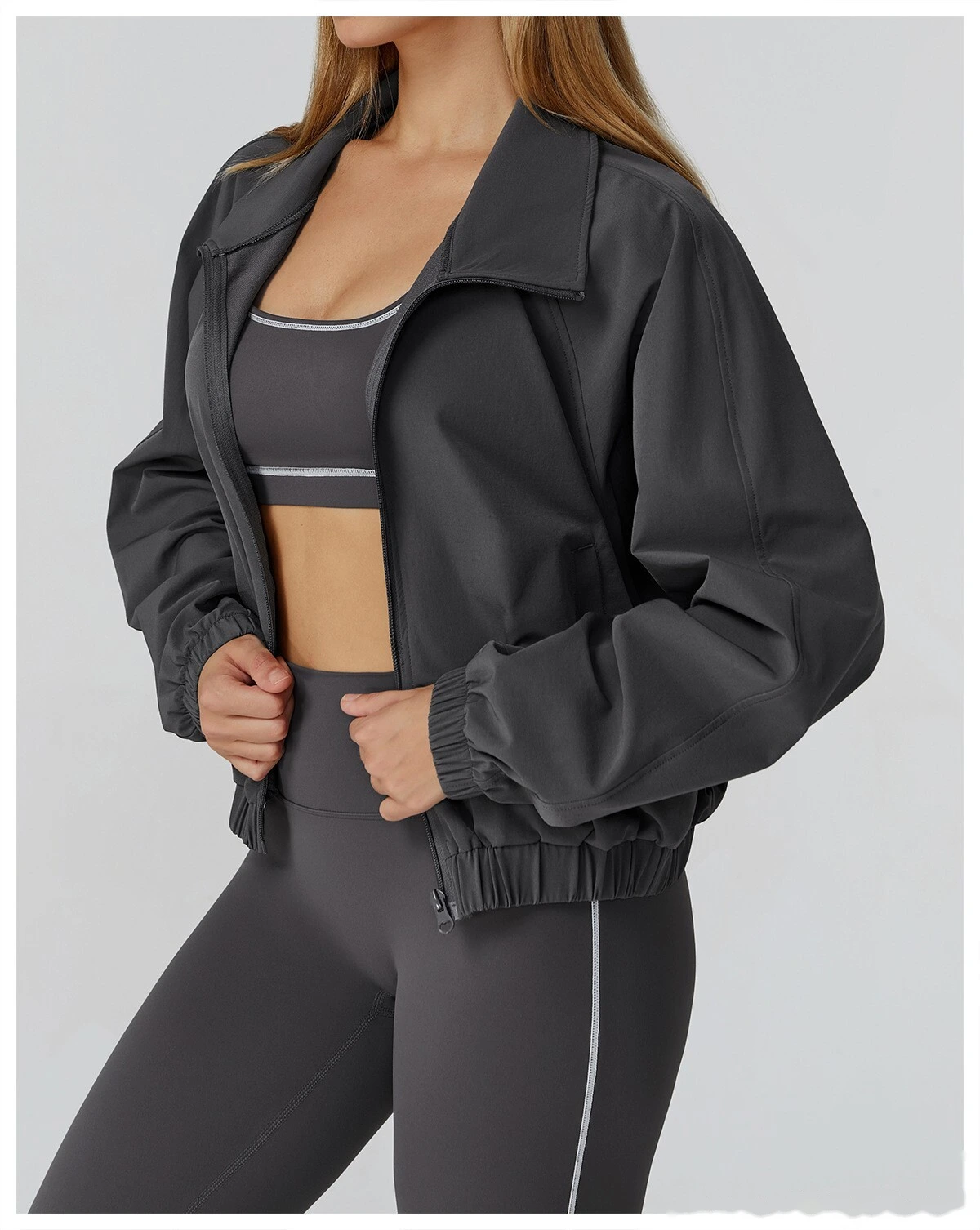 Custom-made stand-up collar sports coat women's windproof outdoor running fitness long-sleeved yoga clothing coat detail