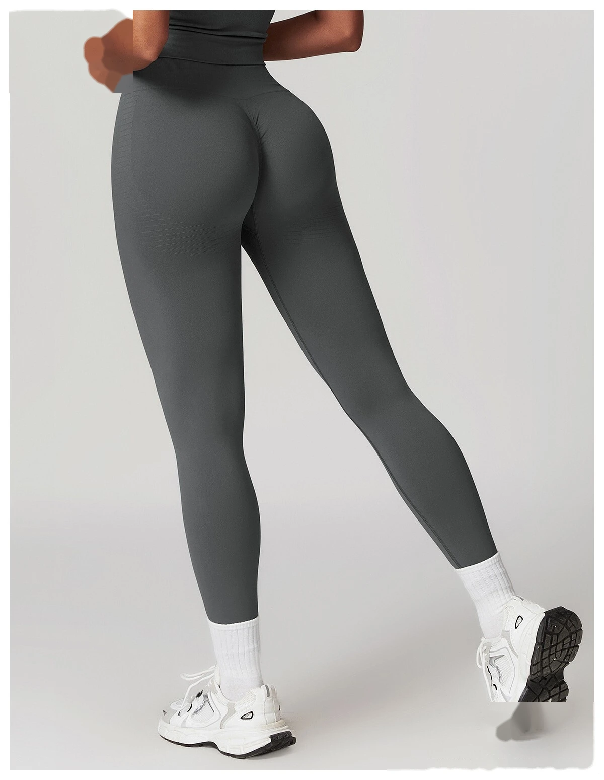Custom EU/US High-Waisted Yoga Pants - Seamless Butt-Lifting Ribbed Waist Tummy-Control Leggings for Running Gym detail