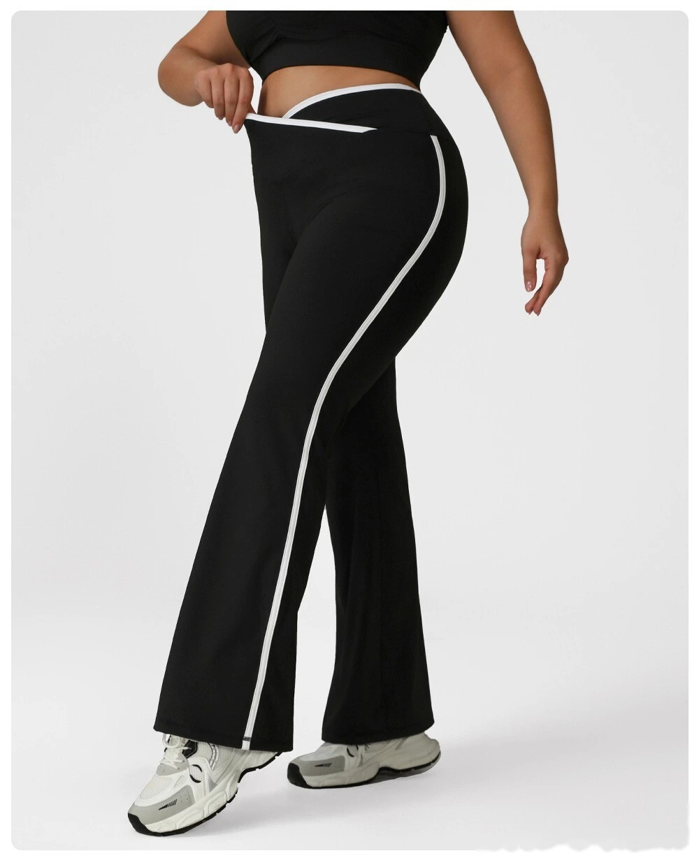 Custom cross high waist sports contrast flared pants plus size yoga pants running fitness wide-leg pants detail